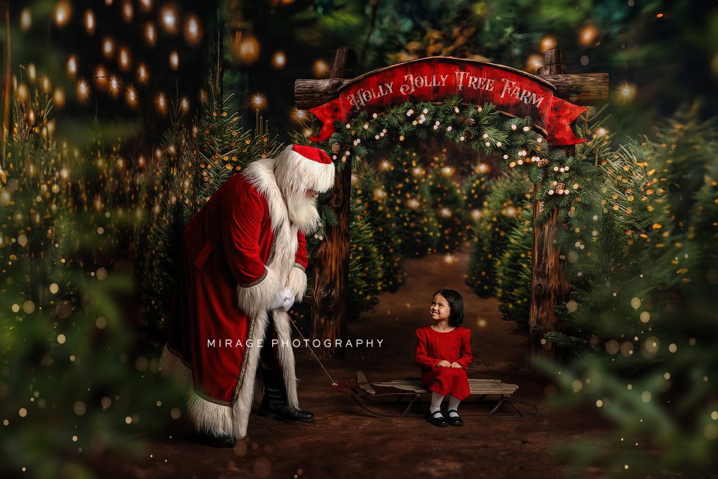 Santa with girl on Sled in Fowlerville, MI