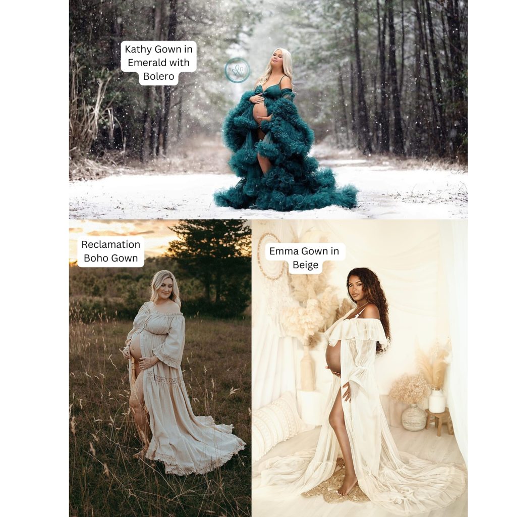 Maternity gowns that are available for clients