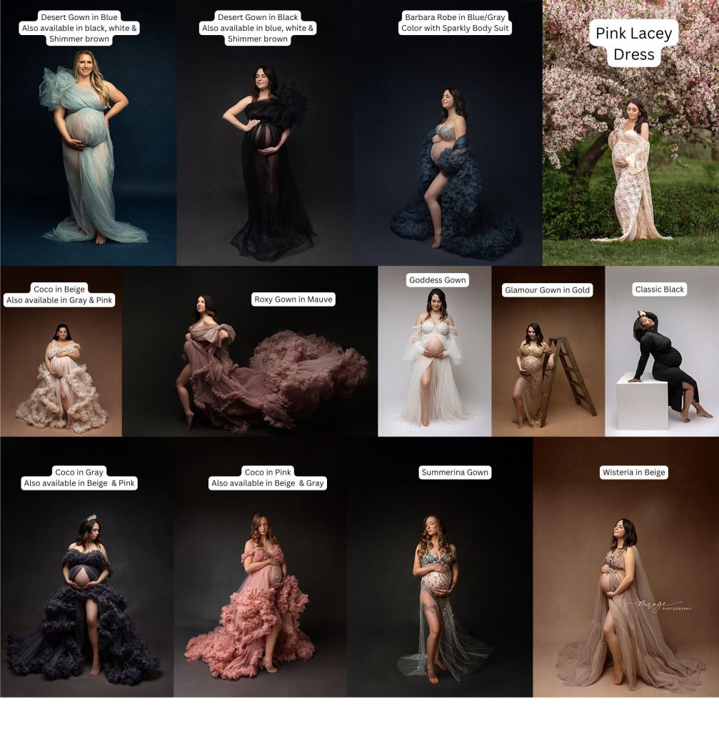 Catalog of maternity gowns available for client use