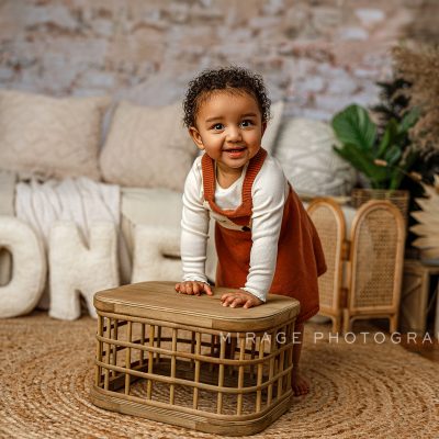 baby girl one year old in studio