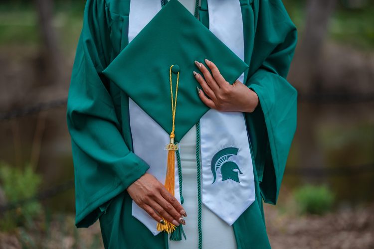 msu student close up of cap and gown